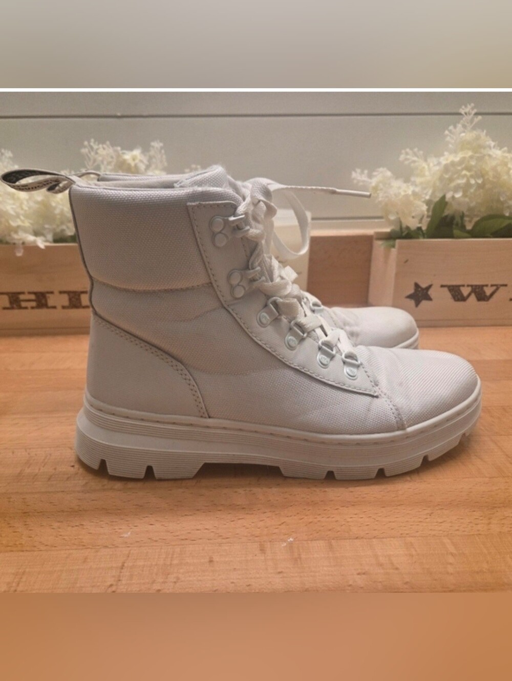 Dr. Martens Combs Women's White Canvas High Top Combat Urban Grunge Boots Sz 10
